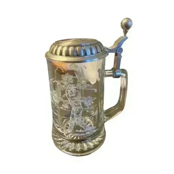 COPY - Vintage 1980s ALWE German Etched Beer Stein Golf Theme Pewter Lid - Picture 2 of 9